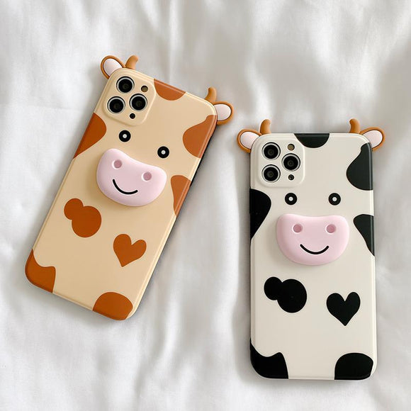 Cute 3D Cow Silicone Soft Phone Case Back Cover  for iPhone 12 Pro Max/12 Pro/12/12 Mini/SE/11 Pro Max/11 Pro/11/XS Max/XR/XS/X/8 Plus/8