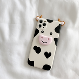 Cute 3D Cow Silicone Soft Phone Case Back Cover  for iPhone 12 Pro Max/12 Pro/12/12 Mini/SE/11 Pro Max/11 Pro/11/XS Max/XR/XS/X/8 Plus/8