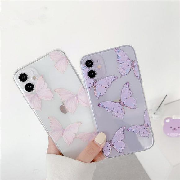 Cute Butterfly Transparent Soft Phone Case Back Cover for iPhone 12 Pro Max/12 Pro/12/12 Mini/SE/11 Pro Max/11 Pro/11/XS Max/XR/XS/X/8 Plus/8 - halloladies