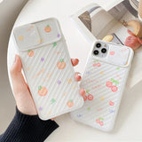 Cute Cherry Orange Soft Silicone Phone Case With Slide Camera Lens Protector Back Cover for iPhone 12 Pro Max/12 Pro/12/12 Mini/SE/11 Pro Max/11 Pro/11/XS Max/XR/XS/X/8 Plus/8 - halloladies