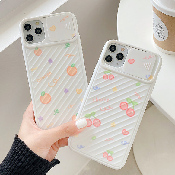 Cute Cherry Orange Soft Silicone Phone Case With Slide Camera Lens Protector Back Cover for iPhone 12 Pro Max/12 Pro/12/12 Mini/SE/11 Pro Max/11 Pro/11/XS Max/XR/XS/X/8 Plus/8 - halloladies