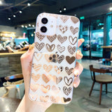 Cute Electroplating Golden Love Heart Soft Phone Case for iPhone 12 Pro Max/12 Pro/12/12 Mini/SE/11 Pro Max/11 Pro/11/XS Max/XR/XS/X/8 Plus/8