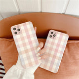 Cute Pink Plaid Soft TPU Silicone Phone Case Back Cover for iPhone 12 Pro Max/12 Pro/12/12 Mini/SE/11 Pro Max/11 Pro/11/XS Max/XR/XS/X/8 Plus/8