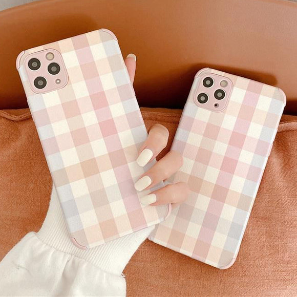 Cute Pink Plaid Soft TPU Silicone Phone Case Back Cover for iPhone 12 Pro Max/12 Pro/12/12 Mini/SE/11 Pro Max/11 Pro/11/XS Max/XR/XS/X/8 Plus/8