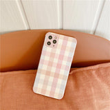 Cute Pink Plaid Soft TPU Silicone Phone Case Back Cover for iPhone 12 Pro Max/12 Pro/12/12 Mini/SE/11 Pro Max/11 Pro/11/XS Max/XR/XS/X/8 Plus/8