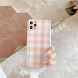 Cute Pink Plaid Soft TPU Silicone Phone Case Back Cover for iPhone 12 Pro Max/12 Pro/12/12 Mini/SE/11 Pro Max/11 Pro/11/XS Max/XR/XS/X/8 Plus/8