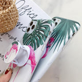 Flamingo Banana Leaf Folding Holder Soft Phone Case Back Cover for iPhone 12 Pro Max/12 Pro/12/12 Mini/SE/11 Pro Max/11 Pro/11/XS Max/XR/XS/X/8 Plus/8 - halloladies