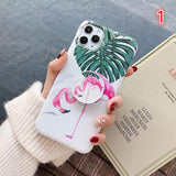 Flamingo Banana Leaf Folding Holder Soft Phone Case Back Cover for iPhone 12 Pro Max/12 Pro/12/12 Mini/SE/11 Pro Max/11 Pro/11/XS Max/XR/XS/X/8 Plus/8 - halloladies