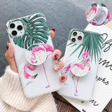 Flamingo Banana Leaf Folding Holder Soft Phone Case Back Cover for iPhone 12 Pro Max/12 Pro/12/12 Mini/SE/11 Pro Max/11 Pro/11/XS Max/XR/XS/X/8 Plus/8 - halloladies