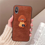Plush Embroidery Cartoon Dog  Silicone Phone Case Back Cover for iPhone XS Max/XR/XS/X/8 Plus/8/7 Plus/7/6s Plus/6s/6 Plus/6 - halloladies