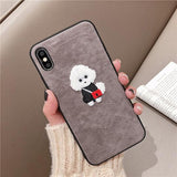 Plush Embroidery Cartoon Dog  Silicone Phone Case Back Cover for iPhone XS Max/XR/XS/X/8 Plus/8/7 Plus/7/6s Plus/6s/6 Plus/6 - halloladies