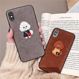 Plush Embroidery Cartoon Dog  Silicone Phone Case Back Cover for iPhone XS Max/XR/XS/X/8 Plus/8/7 Plus/7/6s Plus/6s/6 Plus/6 - halloladies