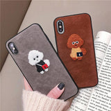 Plush Embroidery Cartoon Dog  Silicone Phone Case Back Cover for iPhone XS Max/XR/XS/X/8 Plus/8/7 Plus/7/6s Plus/6s/6 Plus/6 - halloladies