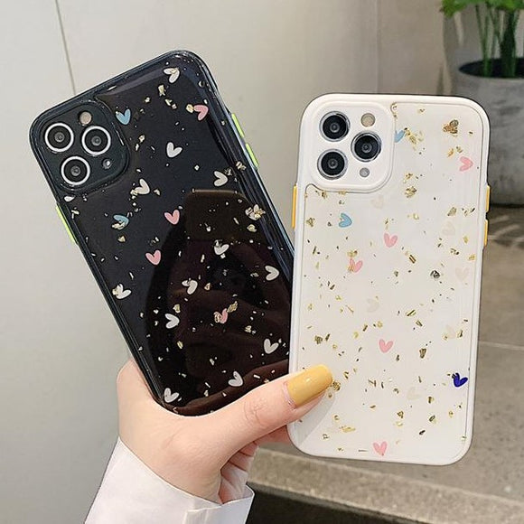 Glitter Gold Foil Love Heart Soft Silicone Phone Case Back Cover for iPhone 12 Pro Max/12 Pro/12/12 Mini/SE/11 Pro Max/11 Pro/11/XS Max/XR/XS/X/8 Plus/8 - halloladies