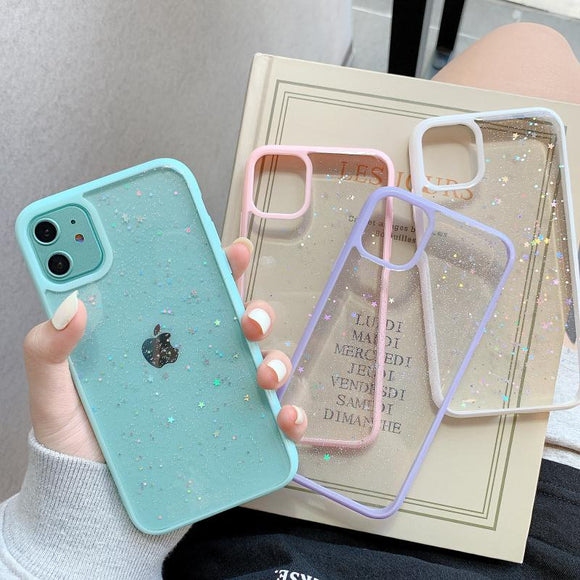 Glitter Star Candy Color Clear Soft Phone Case Back Cover for iPhone 12 Pro Max/12 Pro/12/12 Mini/SE/11 Pro Max/11 Pro/11/XS Max/XR/XS/X/8 Plus/8 - halloladies