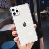 Glitter Transparent Bumber Soft Phone Case Back Cover for iPhone 12 Pro Max/12 Pro/12/12 Mini/SE/11 Pro Max/11 Pro/11/XS Max/XR/XS/X/8 Plus/8 - halloladies