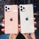 Glitter Transparent Bumber Soft Phone Case Back Cover for iPhone 12 Pro Max/12 Pro/12/12 Mini/SE/11 Pro Max/11 Pro/11/XS Max/XR/XS/X/8 Plus/8 - halloladies