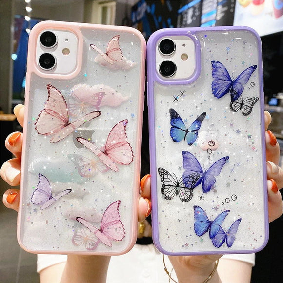 Glitter Butterfly Laser Frame Soft Phone Case Back Cover for iPhone 12 Pro Max/12 Pro/12/12 Mini/SE/11 Pro Max/11 Pro/11/XS Max/XR/XS/X/8 Plus/8
