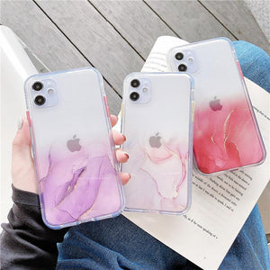 Gradient Marble Texture Clear Soft Phone Case Back Cover Pink for iPhone 12 Pro Max/12 Pro/12/12 Mini/SE/11 Pro Max/11 Pro/11/XS Max/XR/XS/X/8 Plus/8 - halloladies