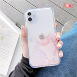 Gradient Marble Texture Clear Soft Phone Case Back Cover Pink for iPhone 12 Pro Max/12 Pro/12/12 Mini/SE/11 Pro Max/11 Pro/11/XS Max/XR/XS/X/8 Plus/8 - halloladies