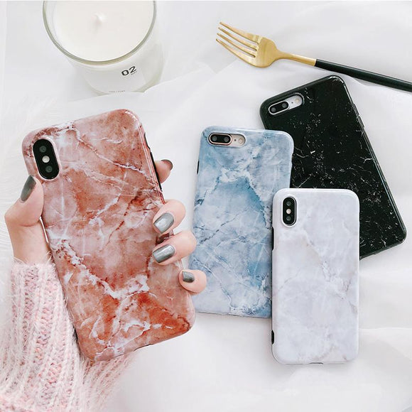 Granite Marble Soft TPU Phone Case Back Cover - iPhone SE/11 Pro Max/11 Pro/11/XS Max/XR/XS/X/8 Plus/8/7 Plus/7/6s Plus/6s/6 Plus/6 - halloladies