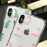 Lovely Cartoon Dinosaur Transparent Phone Case Back Cover - iPhone 11 Pro Max/11 Pro/11/XS Max/XS/XR/X/8 Plus/8/7 Plus/7/6s Plus/6s/6 Plus/6 - halloladies