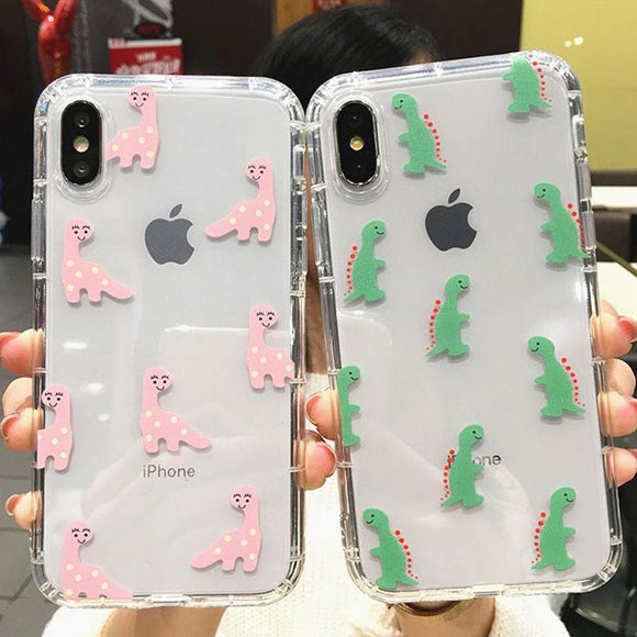 Lovely Cartoon Dinosaur Transparent Phone Case Back Cover - iPhone 11 Pro Max/11 Pro/11/XS Max/XS/XR/X/8 Plus/8/7 Plus/7/6s Plus/6s/6 Plus/6 - halloladies