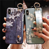 Relief Flower Wrist Strap Hand Band Soft TPU Phone Case Back Cover - iPhone 12 Pro Max/12 Pro/12/12 Mini/SE/11 Pro Max/11 Pro/11/XS Max/XR/XS/X/8 Plus/8 - halloladies