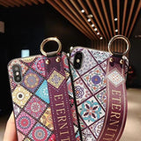 Retro Geometric Art Wrist Strap Hand Band Silicone Phone Case Back Cover for iPhone 12 Pro Max/12 Pro/12/12 Mini/SE/11 Pro Max/11 Pro/11/XS Max/XR/XS/X/8 Plus/8 - halloladies