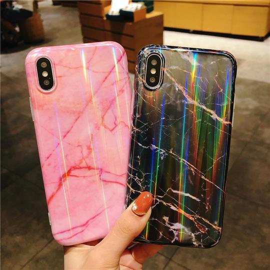 Laser Marble Silicone Phone Case Back Cover for iPhone XS Max/XR/XS/X/8 Plus/8/7 Plus/7/6s Plus/6s/6 Plus/6 - halloladies