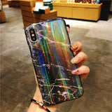 Laser Marble Silicone Phone Case Back Cover for iPhone XS Max/XR/XS/X/8 Plus/8/7 Plus/7/6s Plus/6s/6 Plus/6 - halloladies