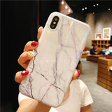 Laser Marble Silicone Phone Case Back Cover for iPhone XS Max/XR/XS/X/8 Plus/8/7 Plus/7/6s Plus/6s/6 Plus/6 - halloladies