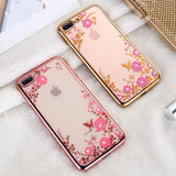 Floral Patterned Glitter Bling Phone Case Back Cover - iPhone XS Max/XR/XS/X/8 Plus/8/7 Plus/7/6s Plus/6s/6 Plus/6 - halloladies