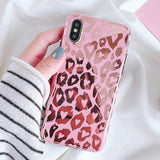 Fashion Glossy Love Heart Leopard Print Silicone Phone Case Back Cover for iPhone XS Max/XR/XS/X/8 Plus/8/7 Plus/7/6s Plus/6s/6 Plus/6 - halloladies