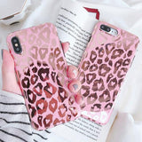 Fashion Glossy Love Heart Leopard Print Silicone Phone Case Back Cover for iPhone XS Max/XR/XS/X/8 Plus/8/7 Plus/7/6s Plus/6s/6 Plus/6 - halloladies