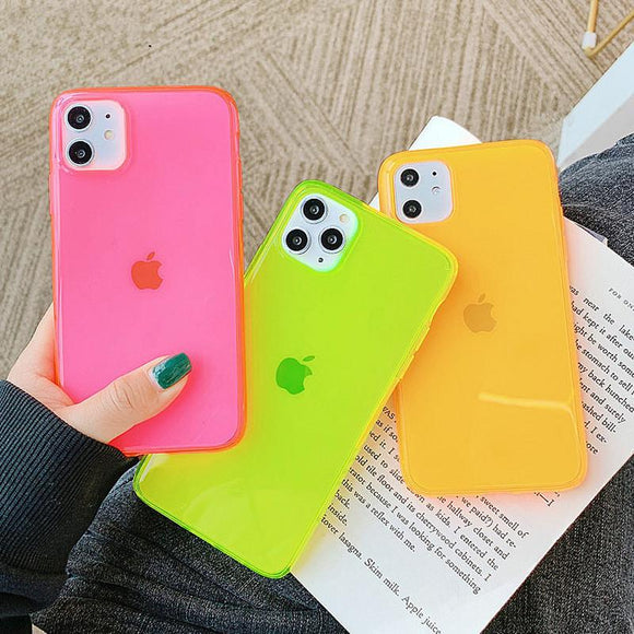 Fashion Neon Fluorescent Color Luxury Transparent Soft Phone Case Back Cover -iPhone 12 Pro Max/12 Pro/12/12 Mini/iPhone 11/11 Pro/11 Pro Max/XS Max/XR/XS/X/8 Plus/8/7 Plus/7 - halloladies