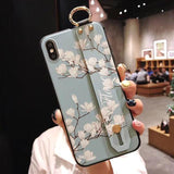 Relief Flower Wrist Strap Hand Band Soft TPU Phone Case Back Cover - iPhone 12 Pro Max/12 Pro/12/12 Mini/SE/11 Pro Max/11 Pro/11/XS Max/XR/XS/X/8 Plus/8 - halloladies