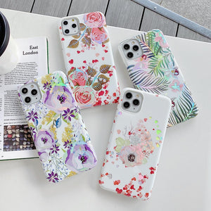 Laser Retro Flower Soft Phone Case Back Cover for iPhone 12 Pro Max/12 Pro/12/12 Mini/11 Pro Max/11 Pro/11/XS Max/XR/XS/X/8 Plus/8/7 Plus/7 - halloladies