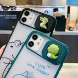 Lens Slider Cute Couple Little Dinosaur Frosted Soft Phone Case Back Cover for iPhone 12 Pro Max/12 Pro/12/12 Mini/SE/11 Pro Max/11 Pro/11/XS Max/XR/XS/X/8 Plus/8