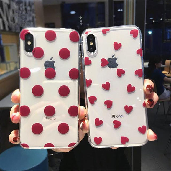 Fashion Cute Cartoon Love Heart Wave Point Soft TPU Phone Case Back Cover - iPhone XS Max/XR/XS/X/8 Plus/8/7 Plus/7/6s Plus/6s/6 Plus/6 - halloladies