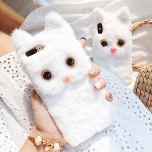 Cute 3D Cat Plush Fur Soft TPU Phone Case Back Cover for iPhone XS Max/XR/XS/X/8 Plus/8/7 Plus/7/6s Plus/6s/6 Plus/6 - halloladies