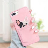 Lovely Pink Cartoon Bulldog Pocket Phone Case Back Cover - iPhone 11 Pro Max/11 Pro/11/XS Max/XR/XS/X/8 Plus/8/7 Plus/7/6s Plus/6s/6 Plus/6 - halloladies