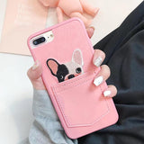 Lovely Pink Cartoon Bulldog Pocket Phone Case Back Cover - iPhone 11 Pro Max/11 Pro/11/XS Max/XR/XS/X/8 Plus/8/7 Plus/7/6s Plus/6s/6 Plus/6 - halloladies