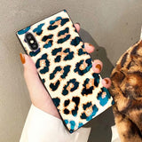 Luxury Square Blue Light Leopard TPU Soft Silicone Phone Case Back Cover for iPhone XS Max/XR/XS/X/8 Plus/8/7 Plus/7/6s Plus/6s/6 Plus/6 - halloladies