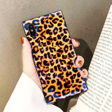 Luxury Square Blue Light Leopard TPU Soft Silicone Phone Case Back Cover for iPhone XS Max/XR/XS/X/8 Plus/8/7 Plus/7/6s Plus/6s/6 Plus/6 - halloladies