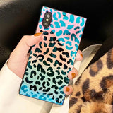 Luxury Square Blue Light Leopard TPU Soft Silicone Phone Case Back Cover for iPhone XS Max/XR/XS/X/8 Plus/8/7 Plus/7/6s Plus/6s/6 Plus/6 - halloladies