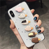 3D Summer Ice Cream Glitter Phone Case Back Cover - iPhone 11 Pro Max/11 Pro/11/XS Max/XR/XS/X/8 Plus/8/7 Plus/7/6s Plus/6s/6 Plus/6 - halloladies