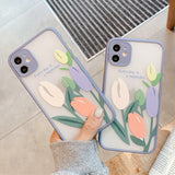 Oil Painting Tulip Flower Matte Phone Case Back Cover Camera Protection for iPhone 12 Pro Max/12 Pro/12/12 Mini/SE/11 Pro Max/11 Pro/11/XS Max/XR/XS/X/8 Plus/8 - halloladies