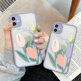 Oil Painting Tulip Flower Matte Phone Case Back Cover Camera Protection for iPhone 12 Pro Max/12 Pro/12/12 Mini/SE/11 Pro Max/11 Pro/11/XS Max/XR/XS/X/8 Plus/8 - halloladies