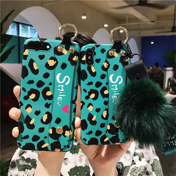 Green Leopard Wrist Band Soft Silicone TPU Phone Case Back Cover for iPhone XS Max/XR/XS/X/8 Plus/8/7 Plus/7/6s Plus/6s/6 Plus/6 - halloladies